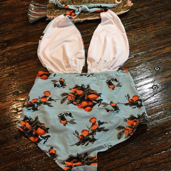 Vintage Pin Up Look Bathing Swim Suit Tangerines - Picture 6 of 8